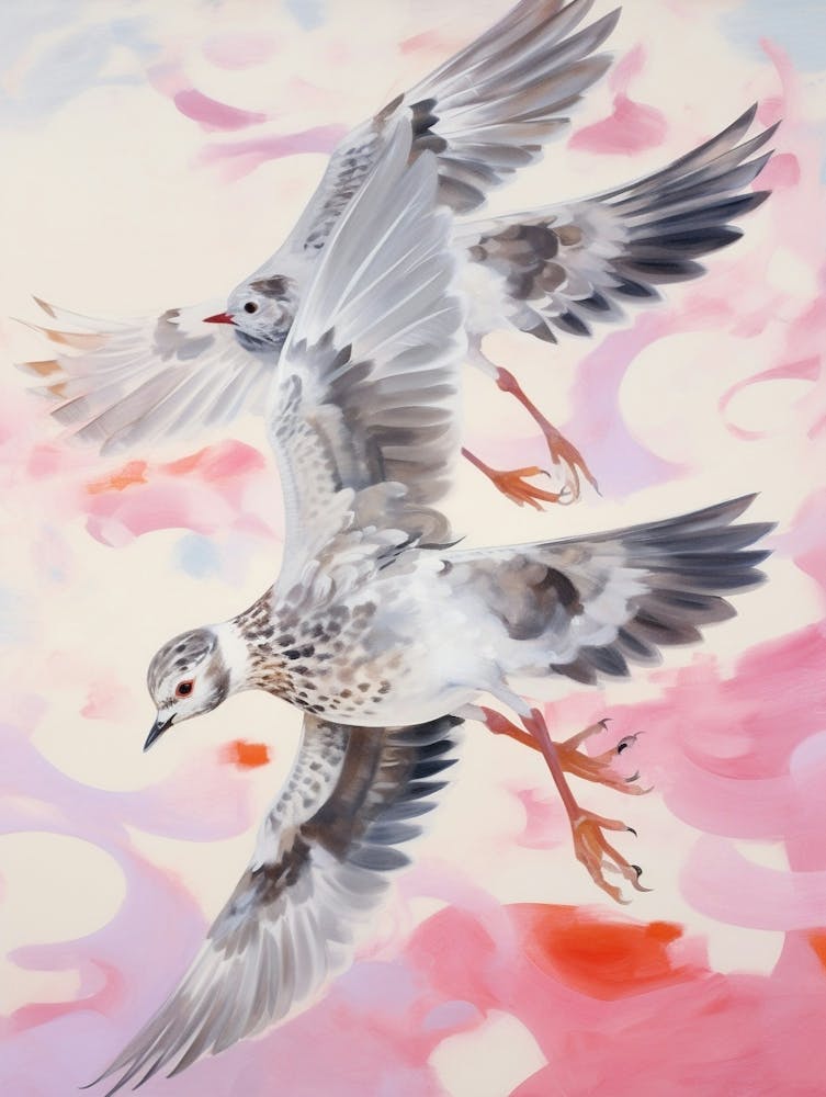 Pink Ethereal Bird Painting Grey Plover 2