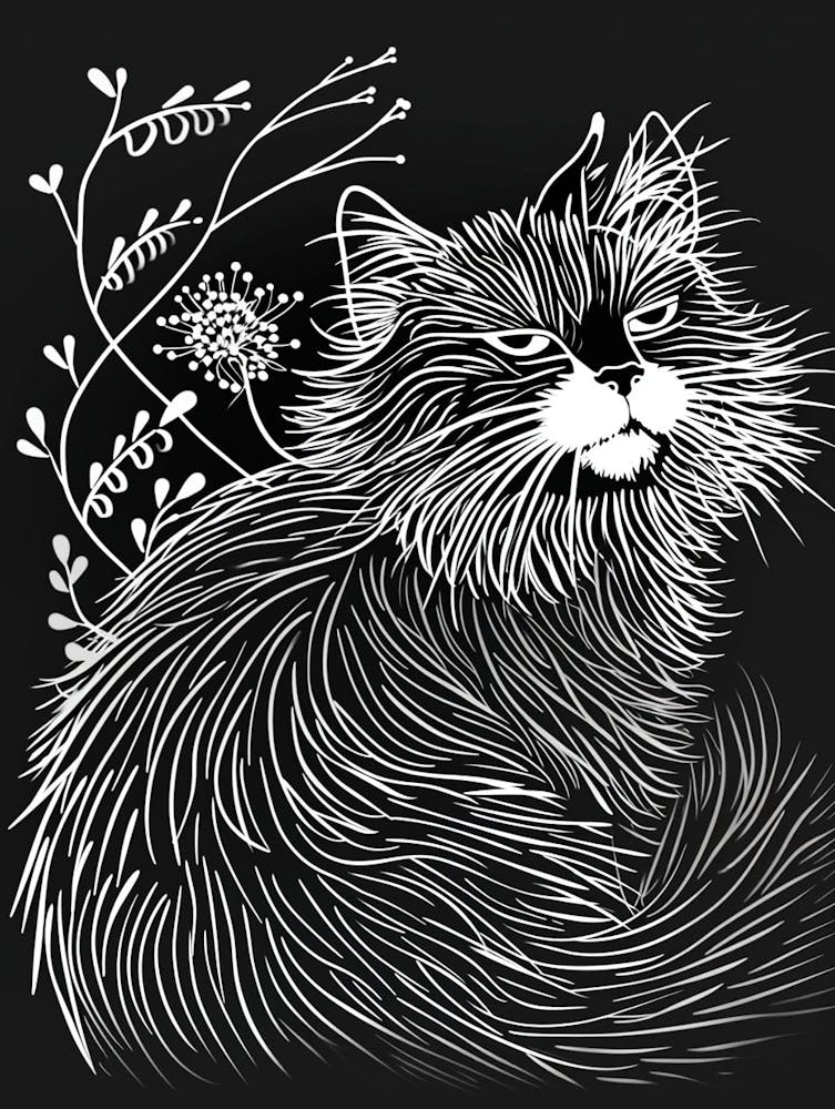Chat Angora Turc Illustration Minimaliste 3