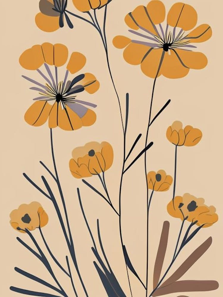 Desert Marigold Wildflower Modern Muted Colours 1