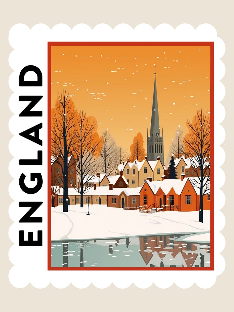 Retro Winter Stamp Poster Stratford Upon Avon United Kingdom 1