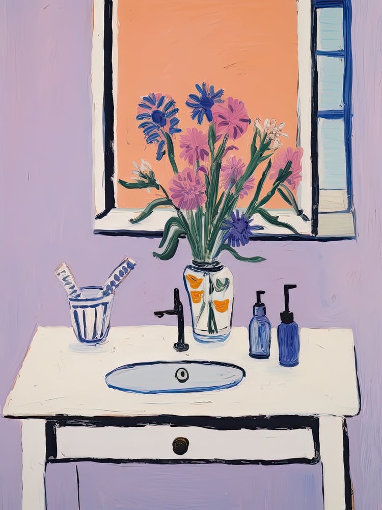 Bathroom Vanity Painting With A Lavender Bouquet 2