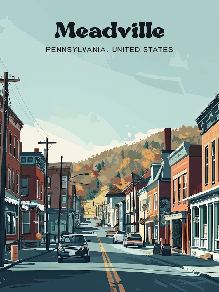 Meadville Pennsylvania Town Digital Travel Art