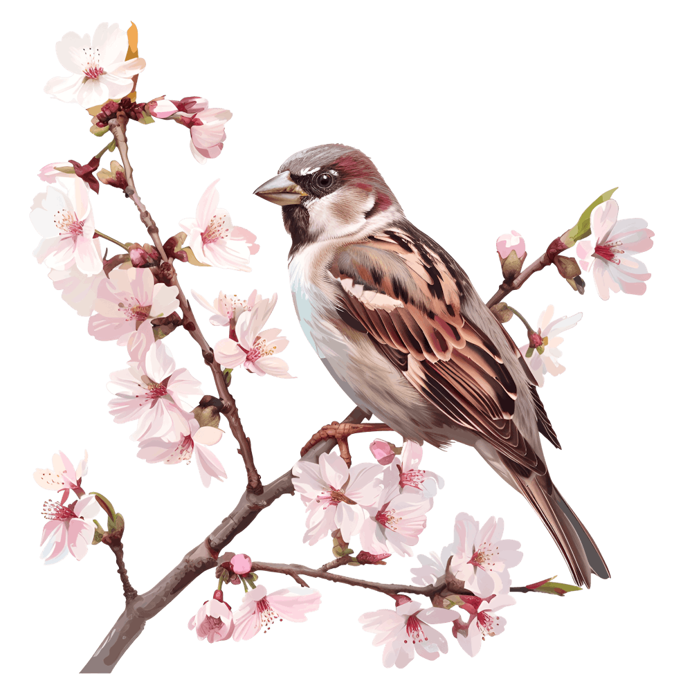 Sparrow In Cherry Blossoms 1