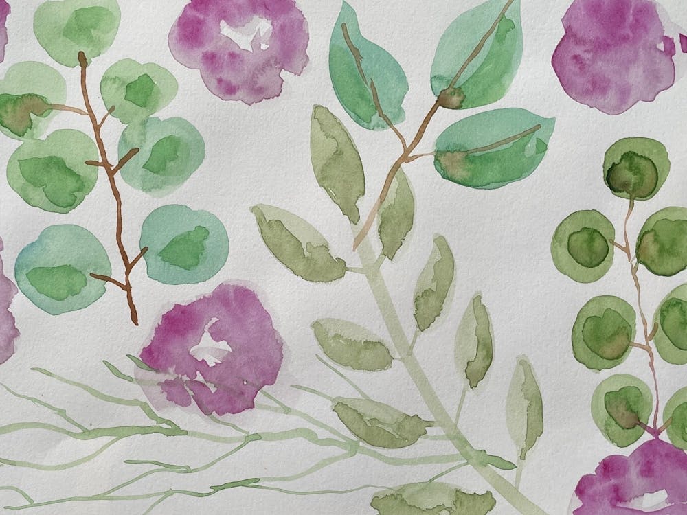 Lila und grünes Aquarellgemälde