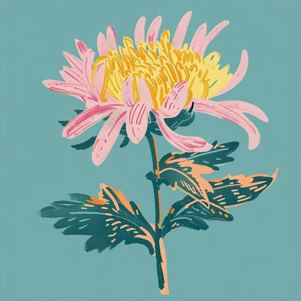 Chrysanthemum 2 Square Flower Illustration
