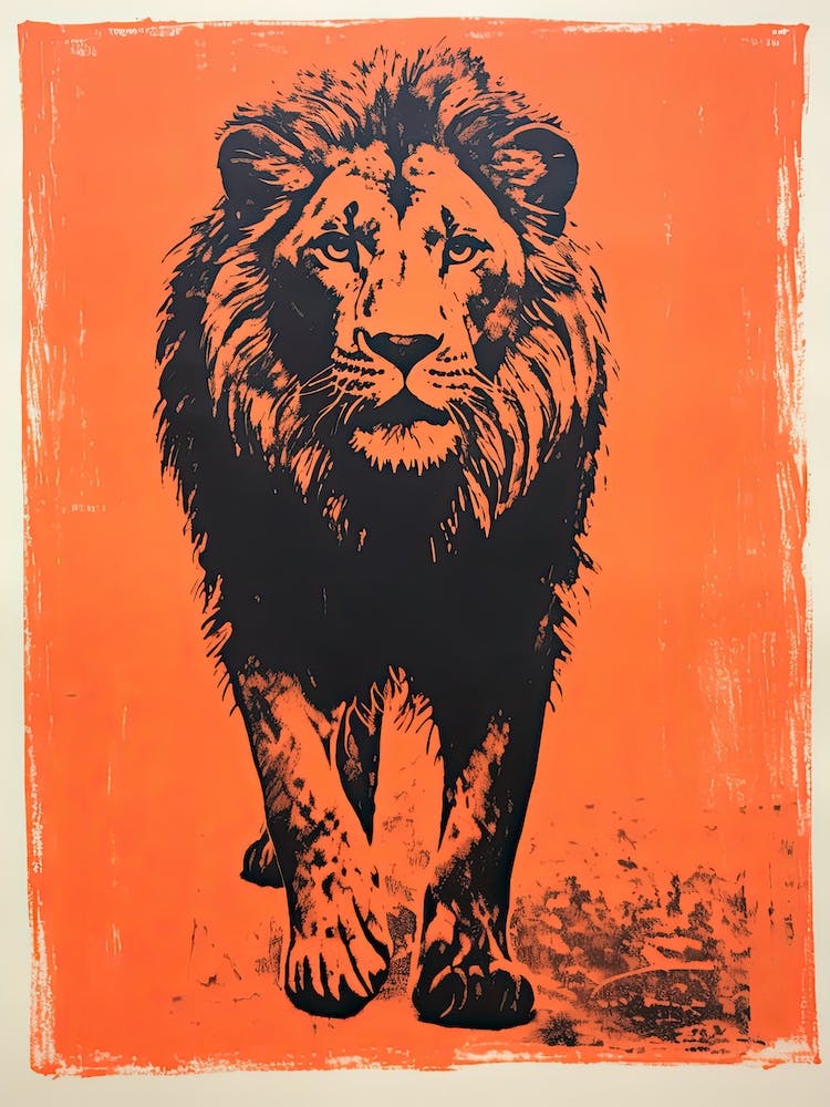 Lion, Woodblock Animal  Drawing 3