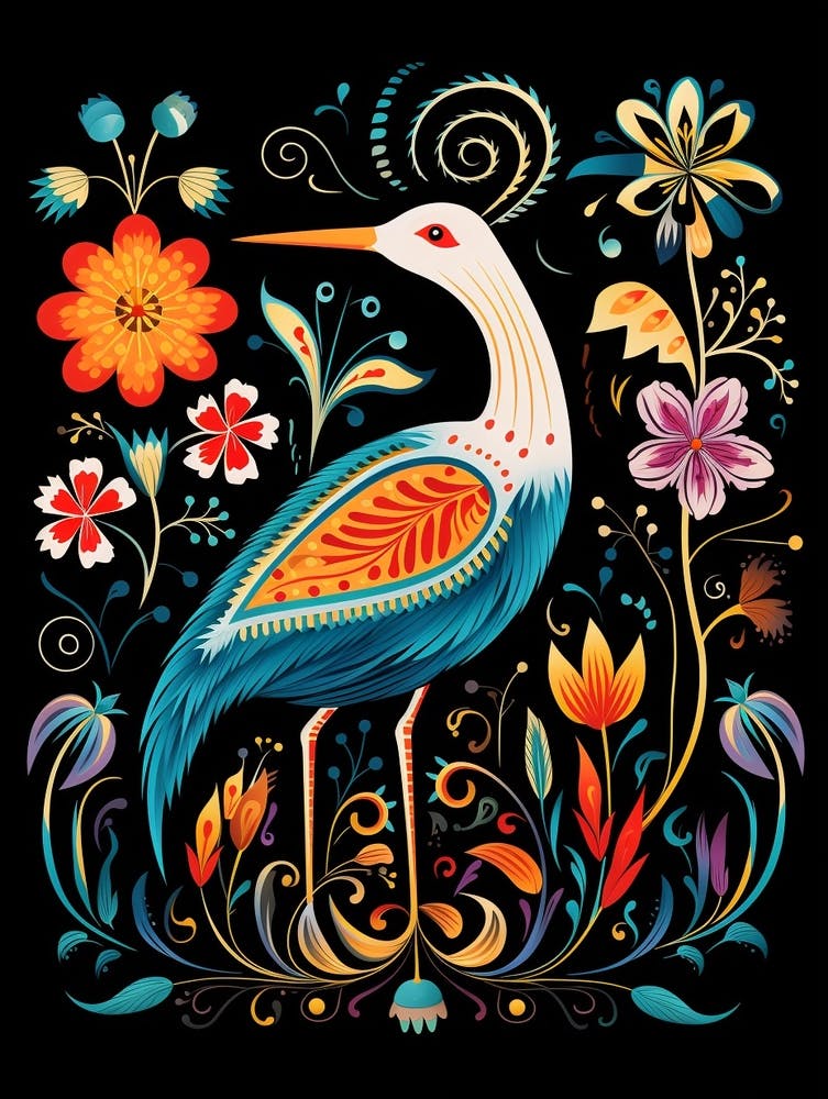 Folk Bird Illustration Egret 1