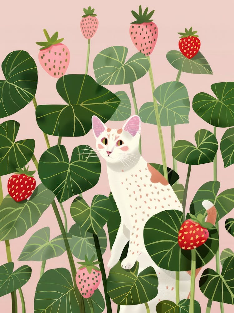 Cat And Strawberries 1