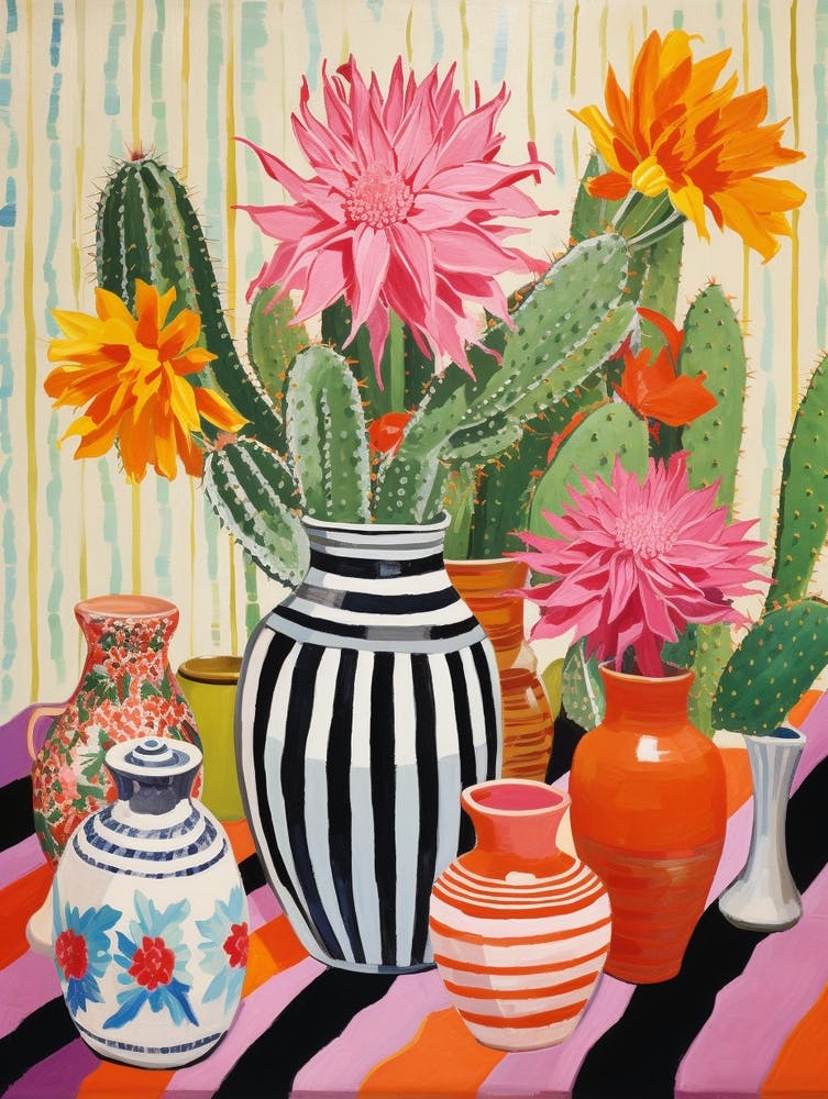 Cactus Painting Maximalist Still Life Zebra Cactus 3