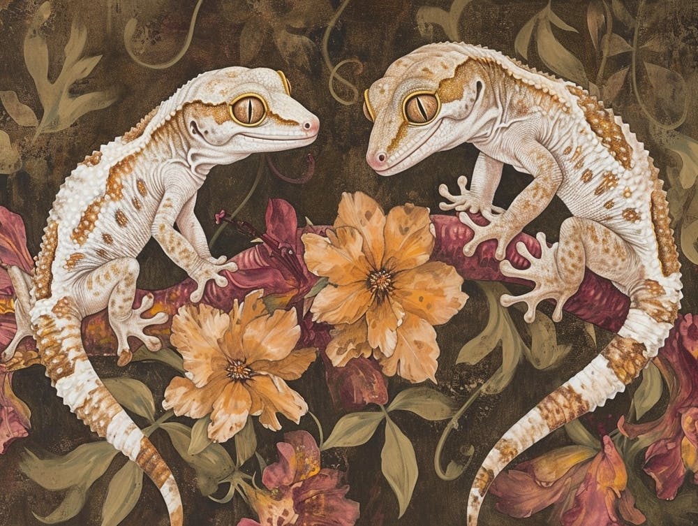 Floral Animal Illustration Gecko 2
