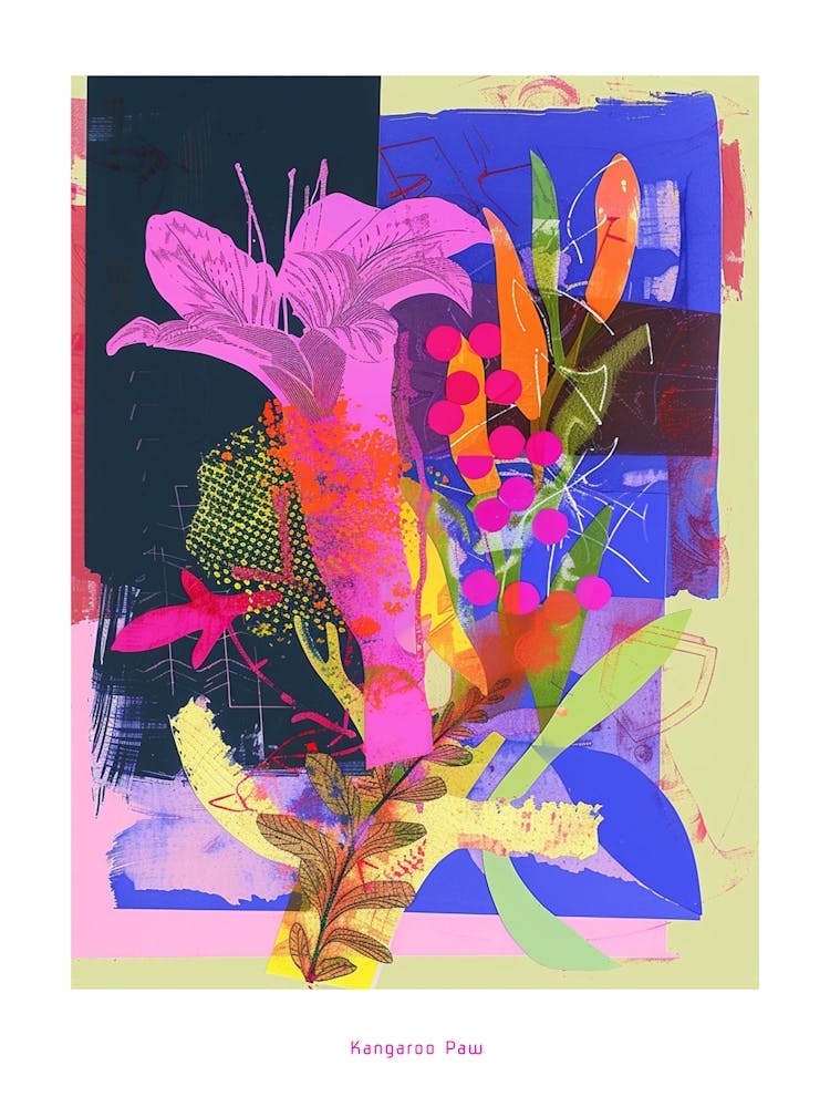 Kangaroo Paw 1 Neon Flower Collage Poster