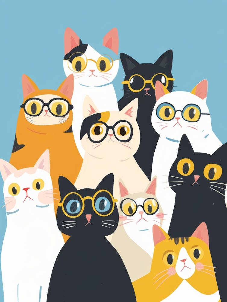 Group Of Cats With Glasses