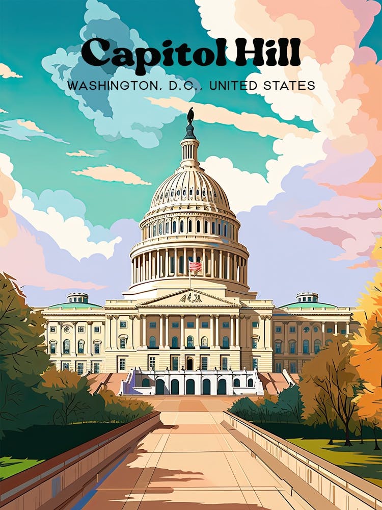 Capitol Hill Washington Digital Travel Art