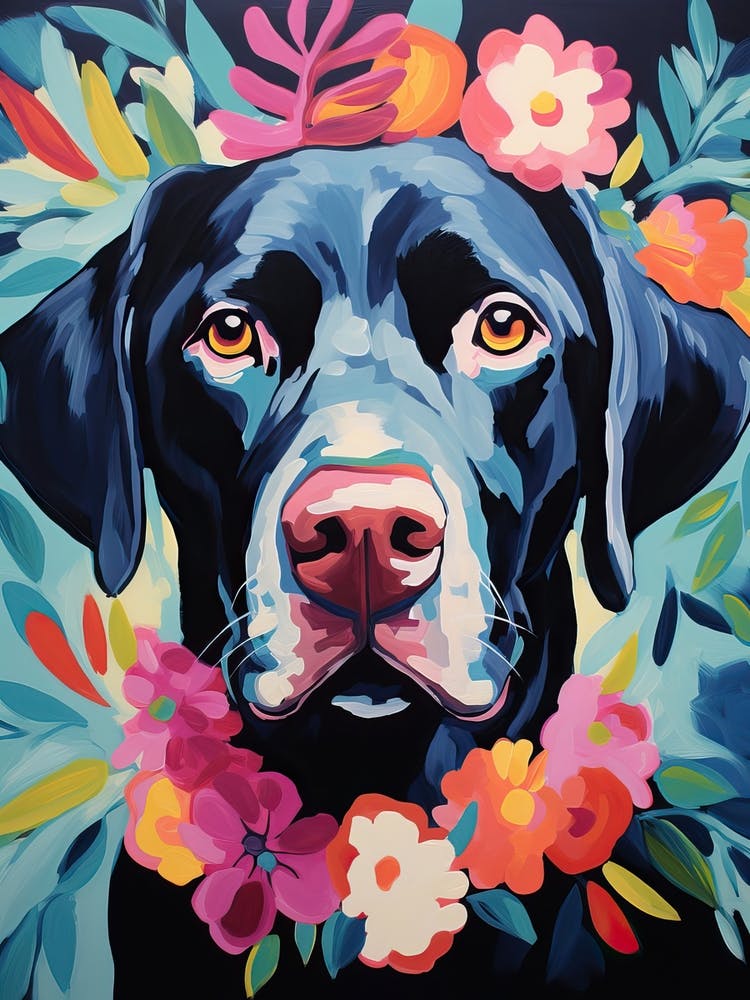 Labrador Retriever Portrait With A Flower Crown, Matisse Painting Style 2