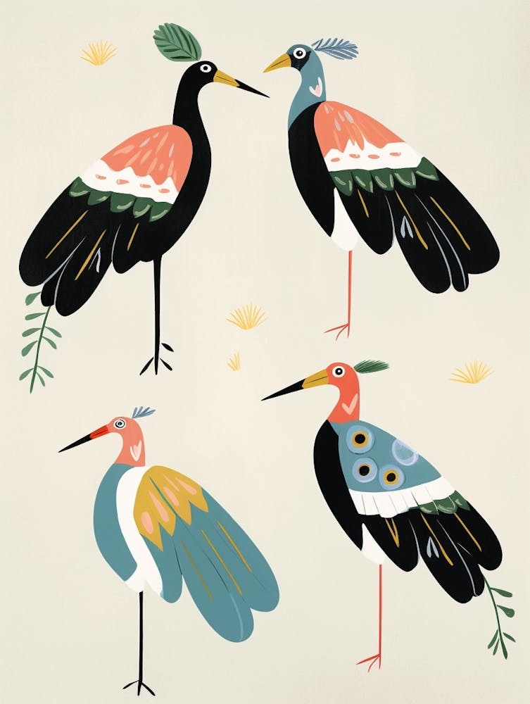 Folk Style Bird Painting Stork 1