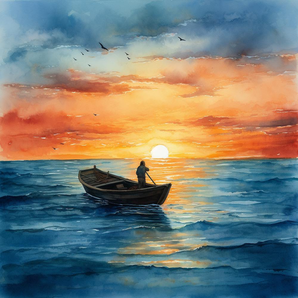 Bateau de Pêche Au Coucher du Soleil