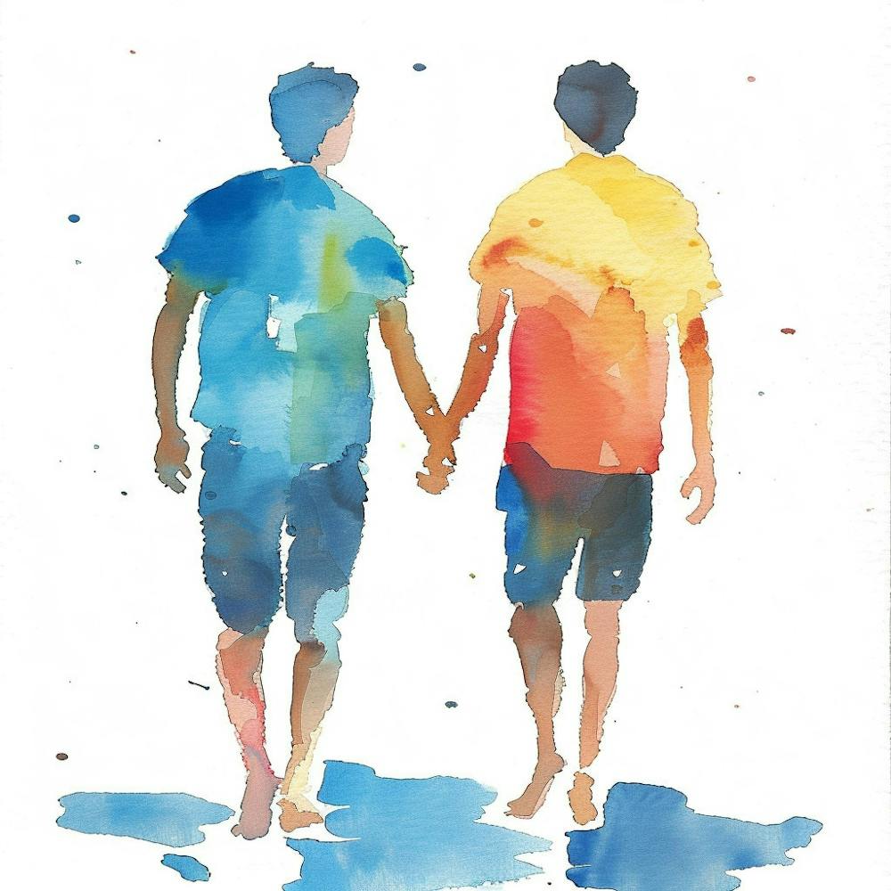 Watercolor Gay Couple Holding Hands 171