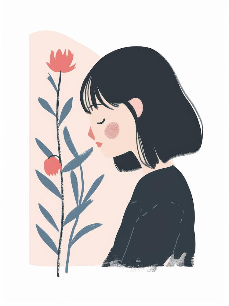 Girl Smelling Flowers