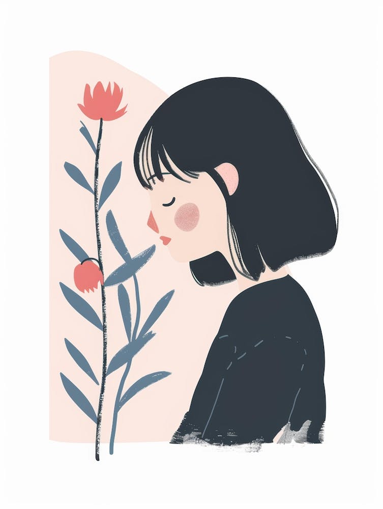 Girl Smelling Flowers
