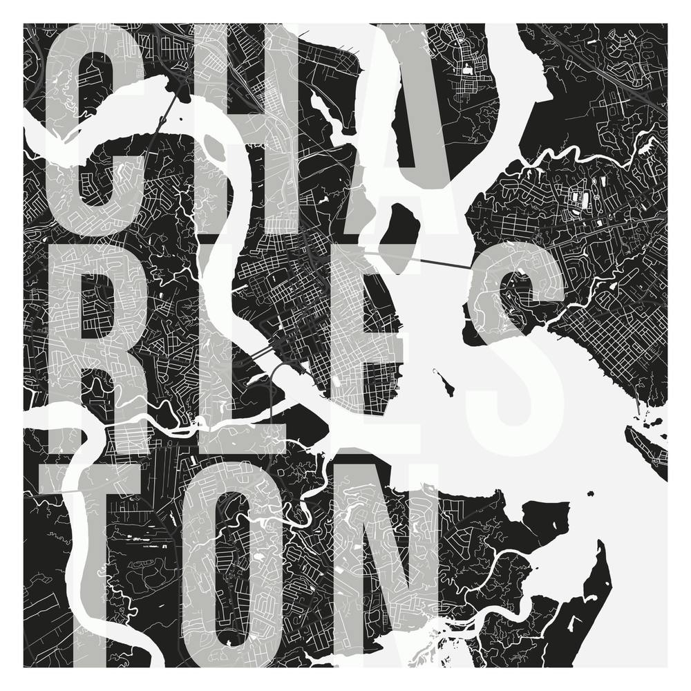 Charleston Mono Street Map Text Overlay Square