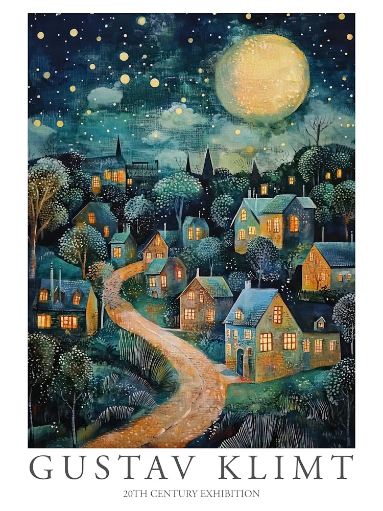 Gustav Klimt Print Night Town Stars Klimt Poster Klimt Exhibition Poster Painting Flower Garden