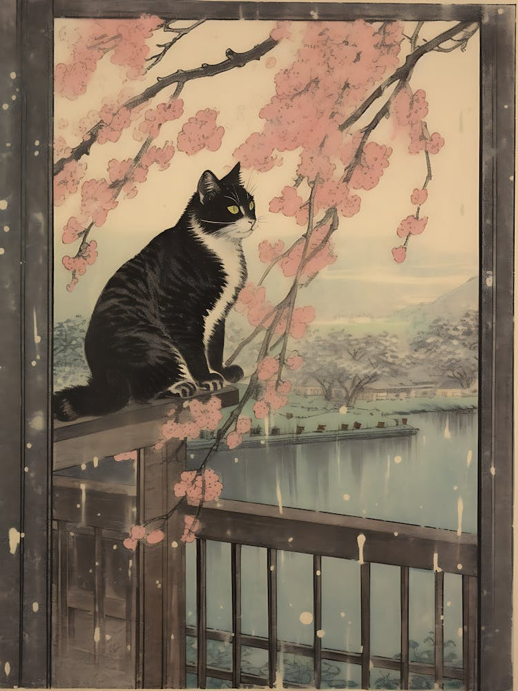 Cat In Cherry Blossoms 2