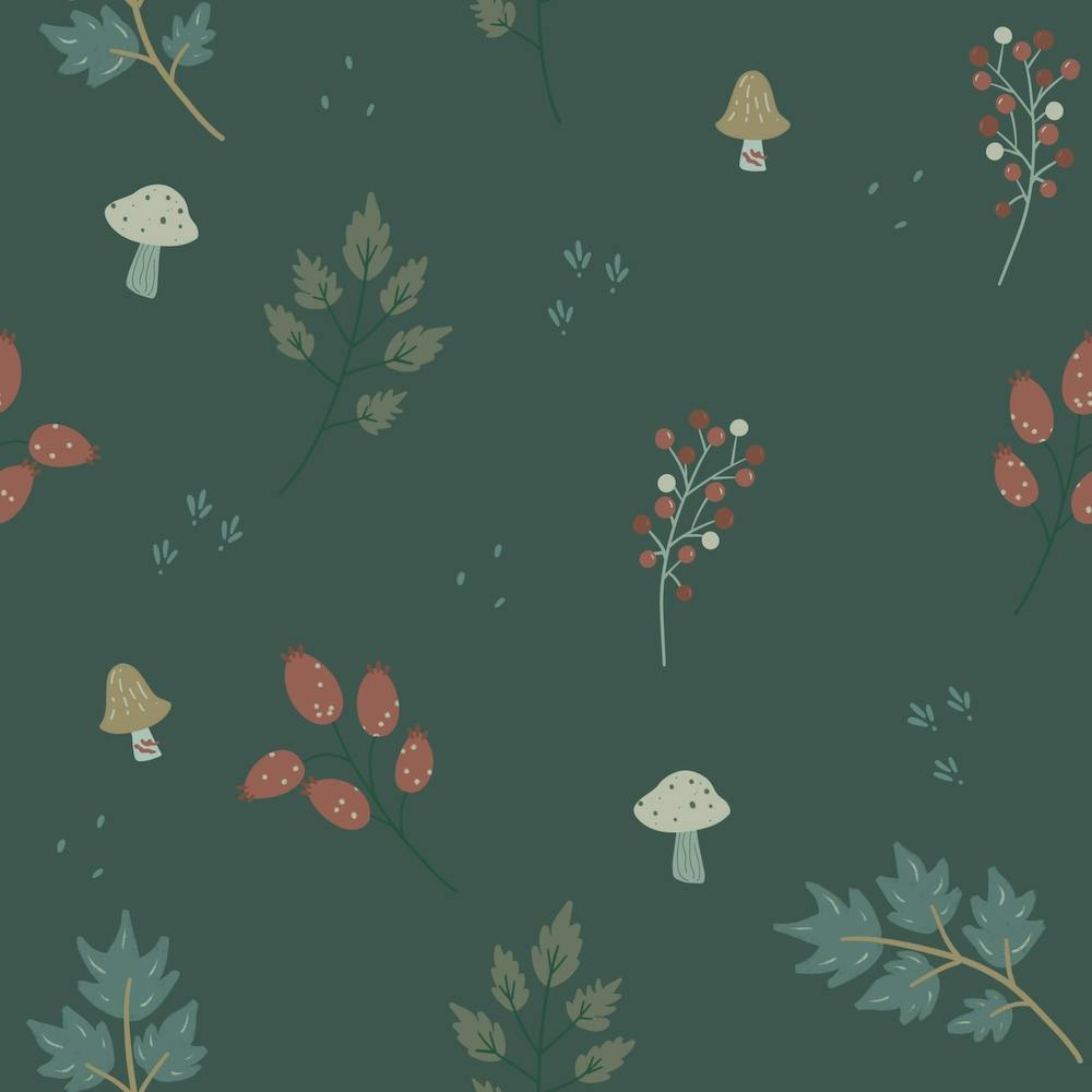 Whimsical Mushroom Repeat Deep Green