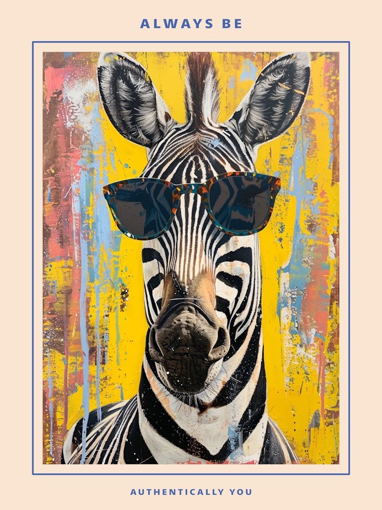 Kitsch Portrait Of A Zebra In Sunglasses 2 Poster