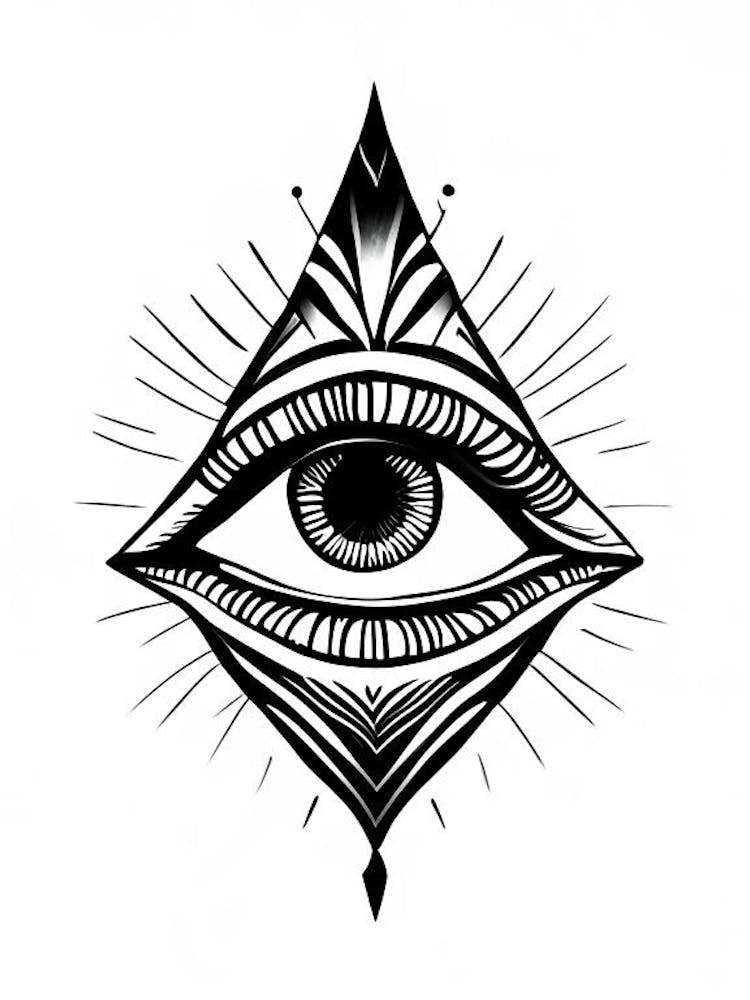 Consciousness, Symbol, Third Eye Simple Black & White Illustration 3
