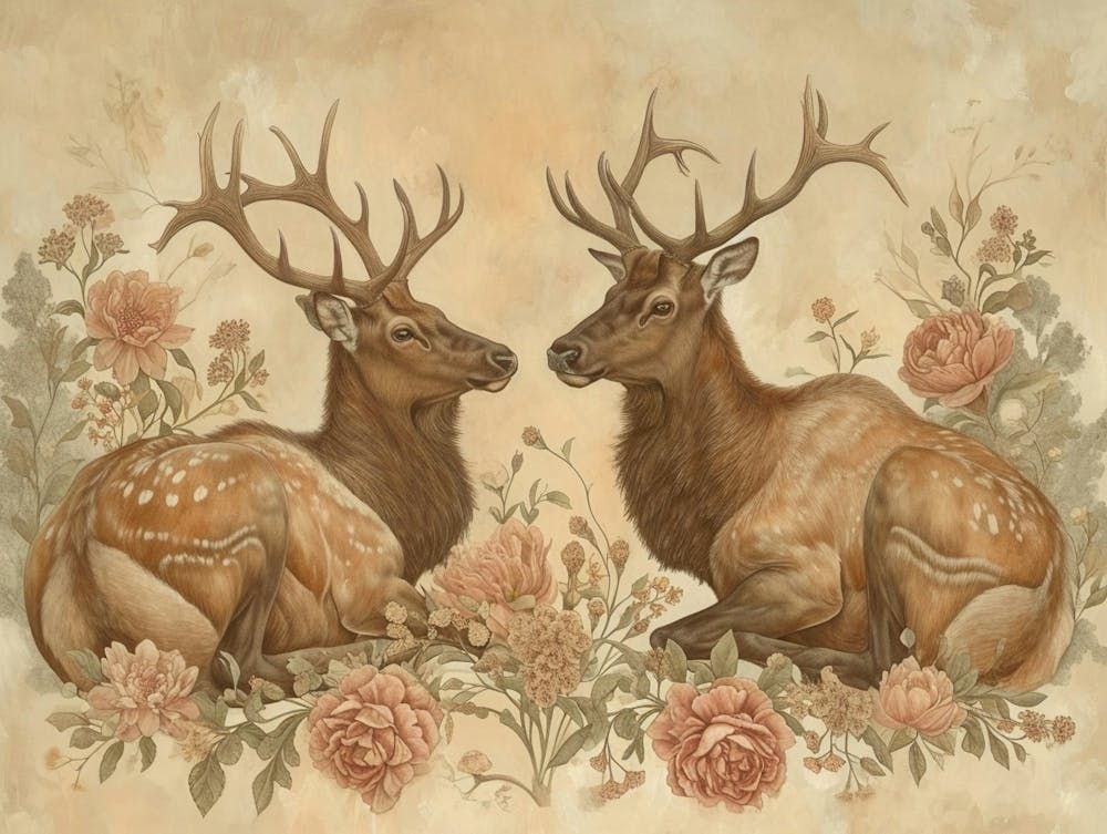 Floral Animal Illustration Elk 4