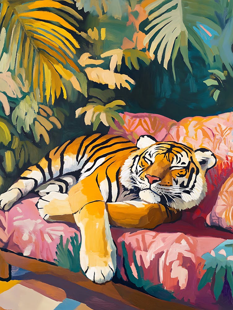 Peinture à l'Huile Tigre qui Dort 11
