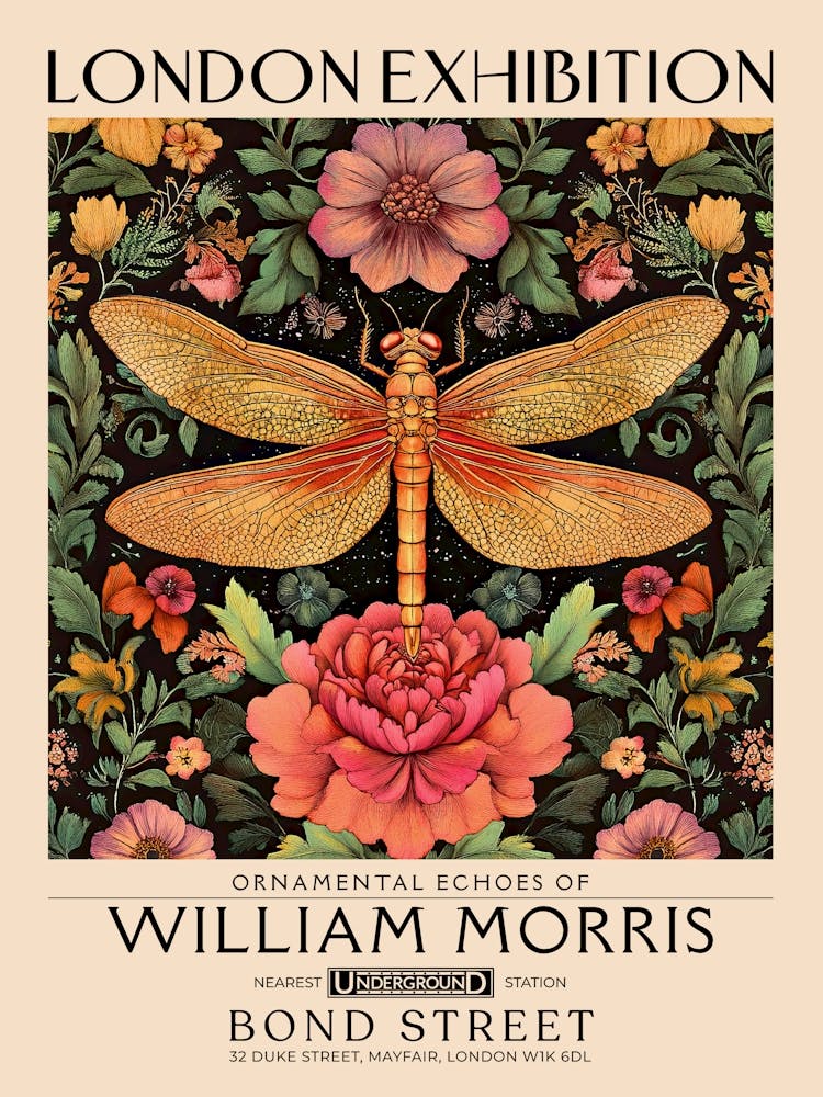 William Morris Dragonfly and floral artwork, insect and flower pattern vintage Botanical print for cottagecore, maximalist decor,floral tapestry Victorian nature illustration bedroom vintage decor 26