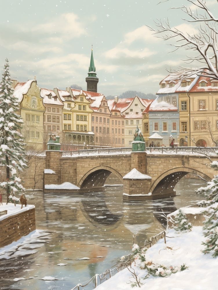Illustration d'hiver vintage Prague République Tchèque 4