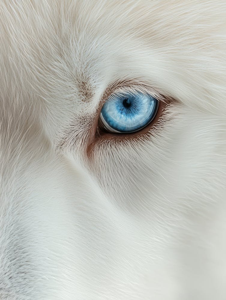 Blue Eyes Of A White Wolf. Generated with AI.