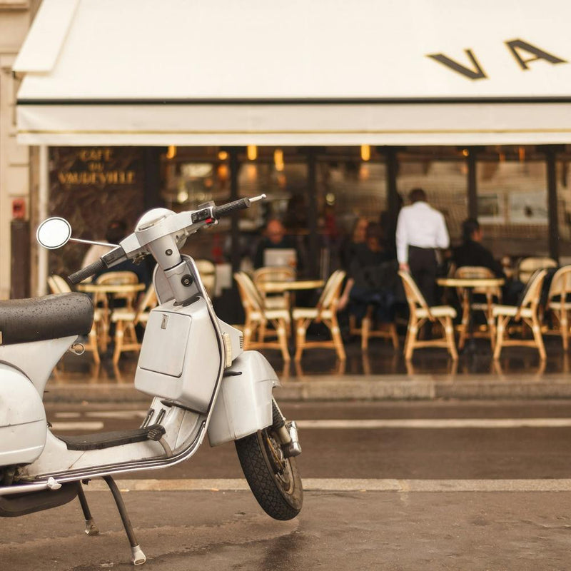Scooter Outside A Paris Bistro Square