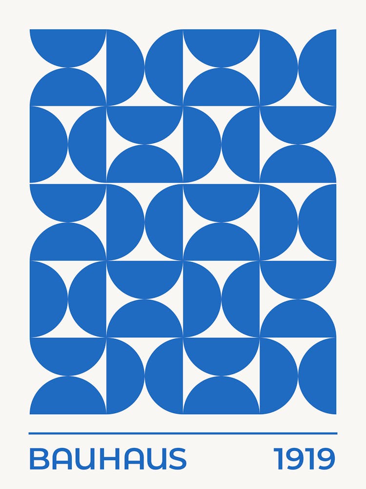 Bauhaus Exhibition 1919 Pattern (Blue Tone), bauhaus, vintage, retro, pop, contemporary, 70s, 90s, colorful, European, exhibition, museum, abstract, cool, aesthetic, minimal, beige