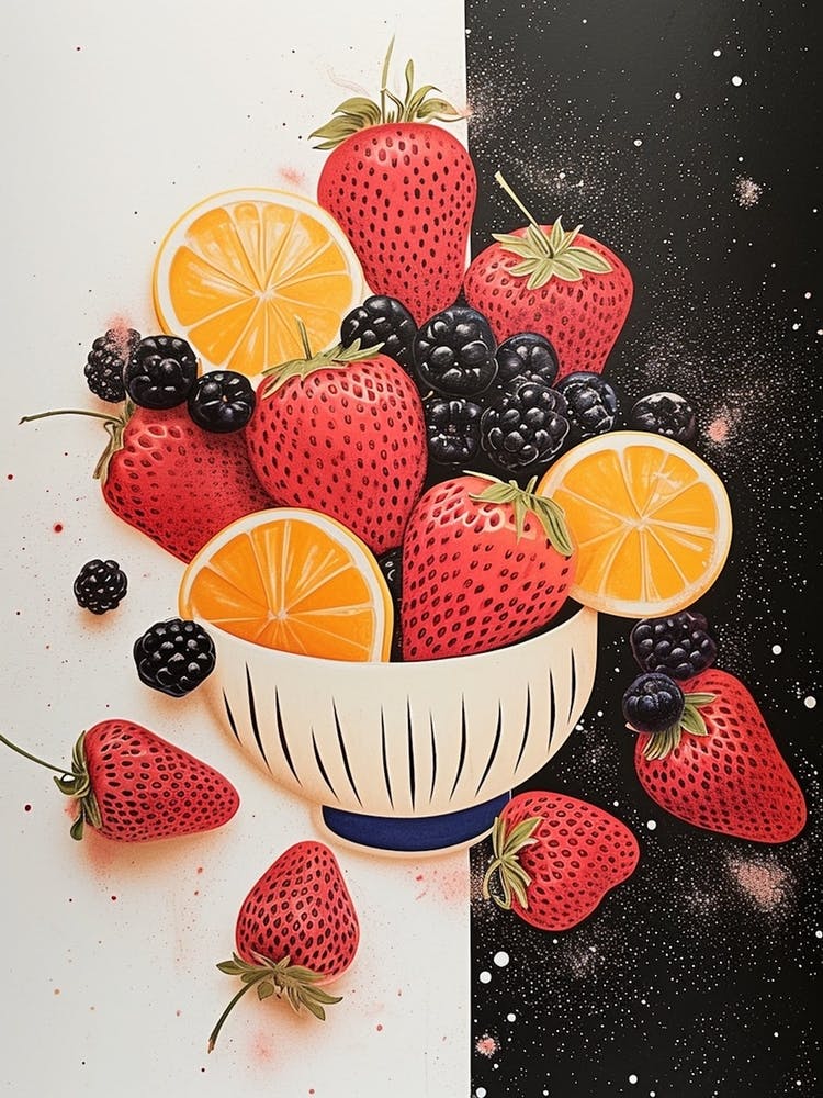 Strawberries Blackberries & Orange Art Deco