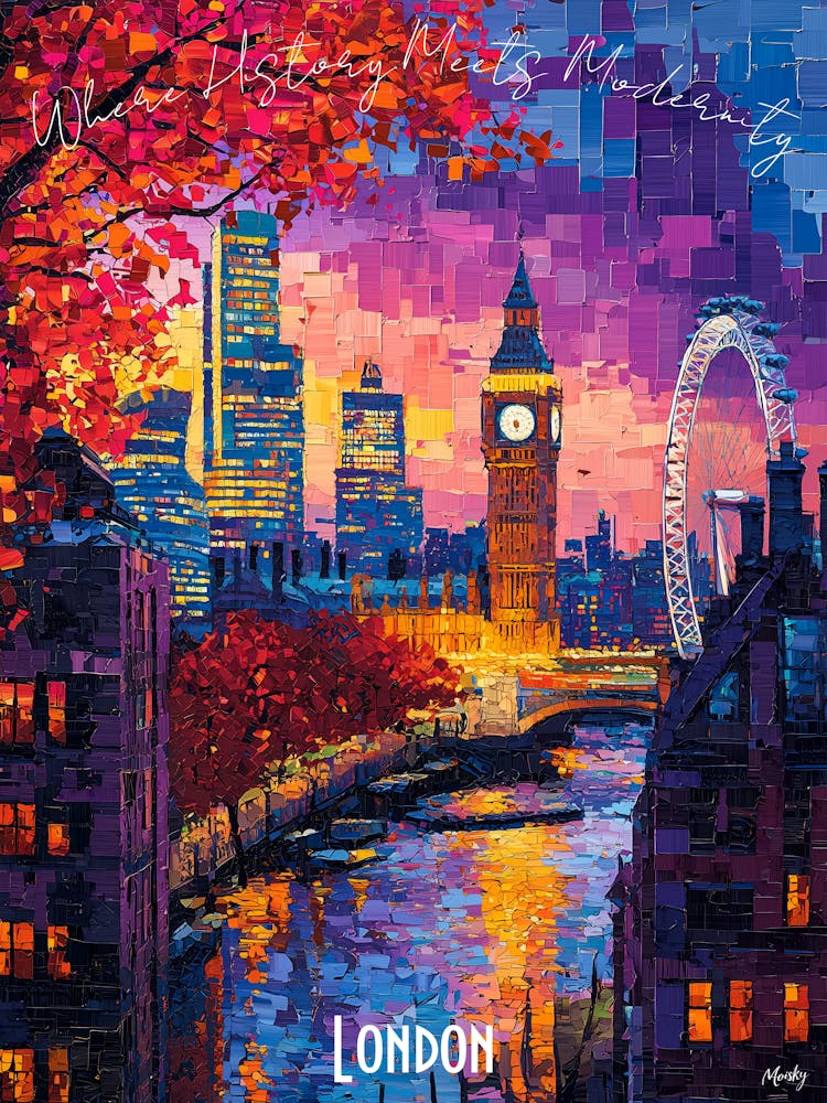 London City Skyline, abstract cubism vibrant Poster