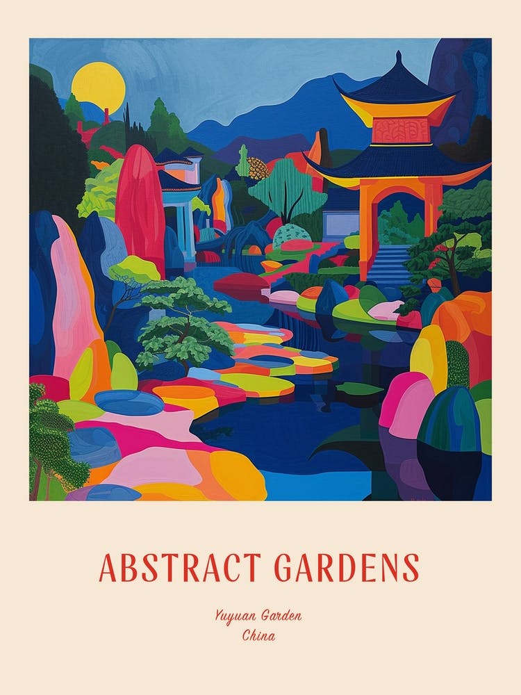 Colourful Gardens Yuyuan Garden China 2 Red Poster