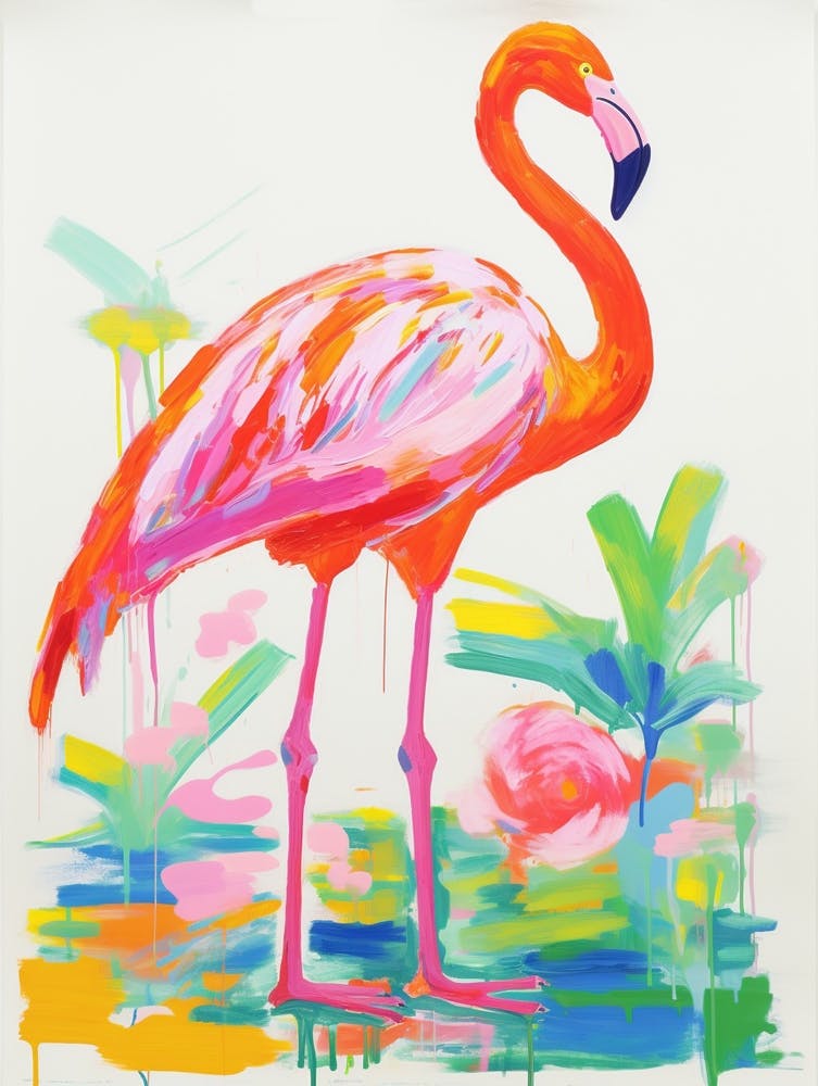 Farbenfrohes Vogelgemälde Großer Flamingo 2