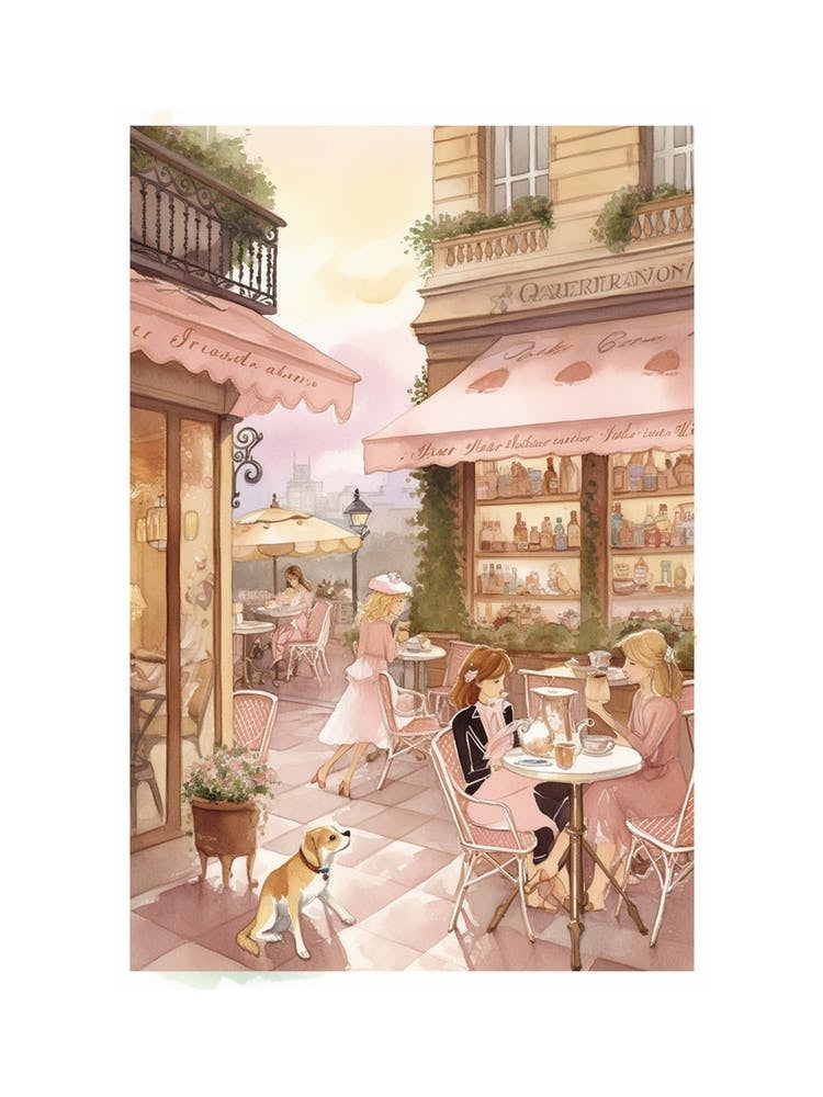 Pink Paris Street Watercolour