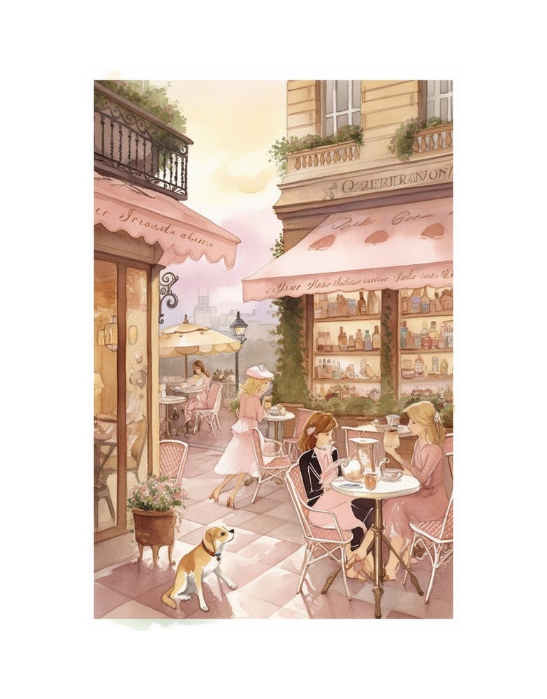 Pink Paris Street Watercolour