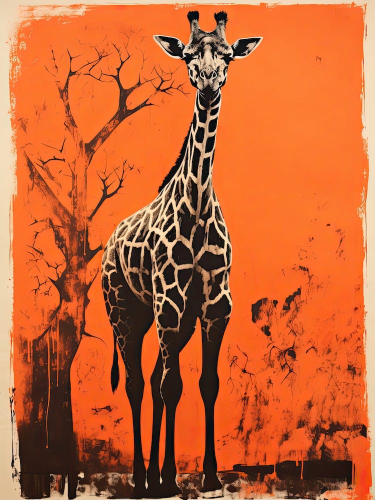 Giraffe, Woodblock Animal  Drawing 4