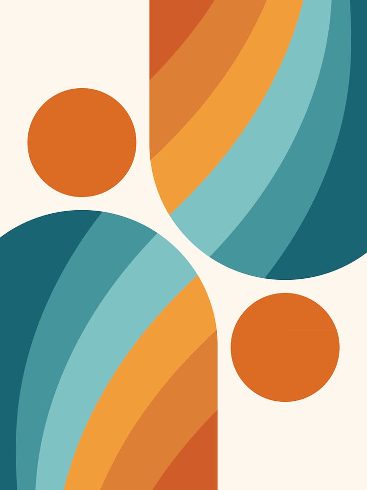 Mid Century Modern Geometric Arch A2 In Sage Teal Orange 01
