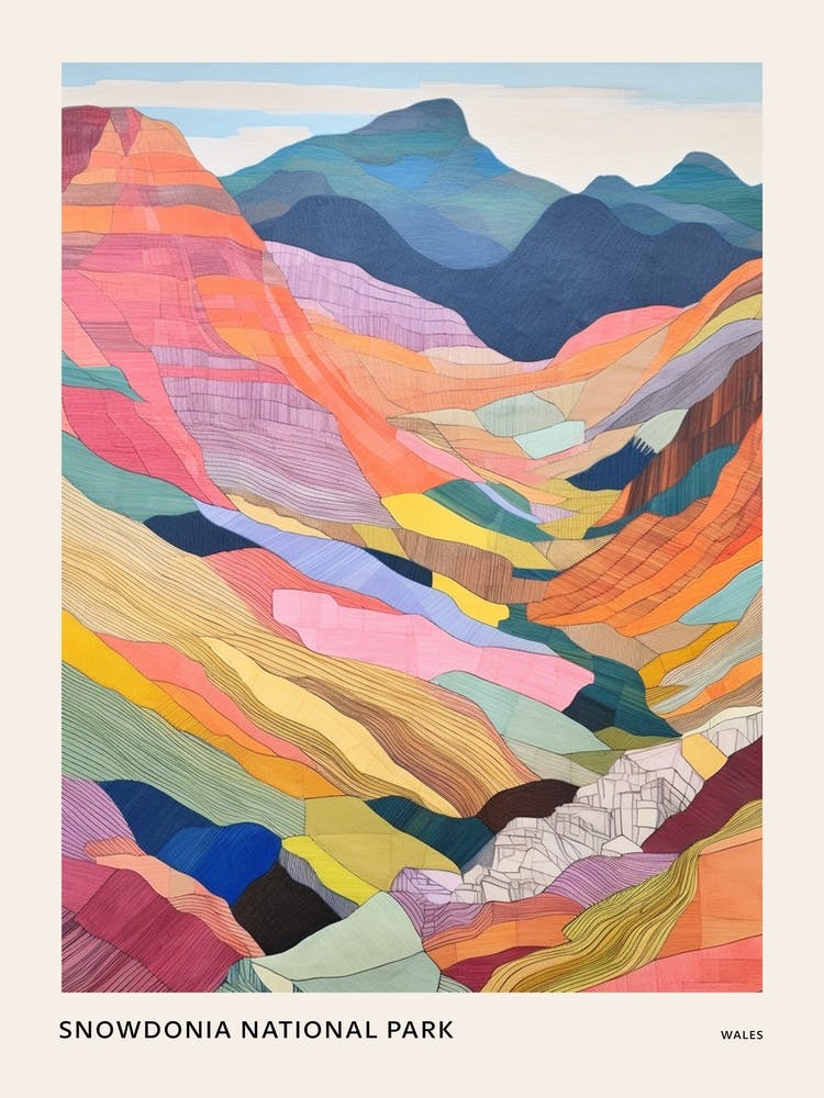 Snowdonia National Park Wales Colourful Mountain Illustration Poster