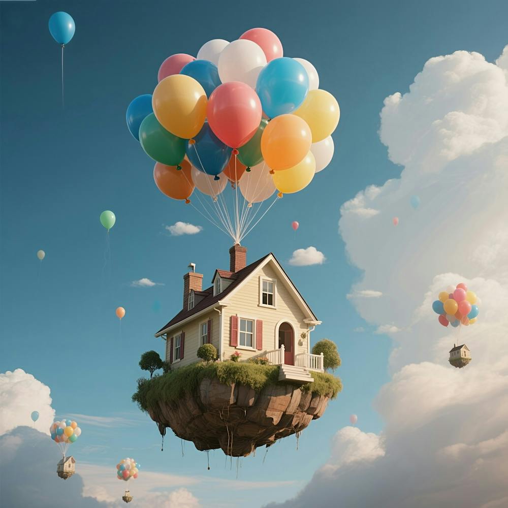 Floating House With Balloons