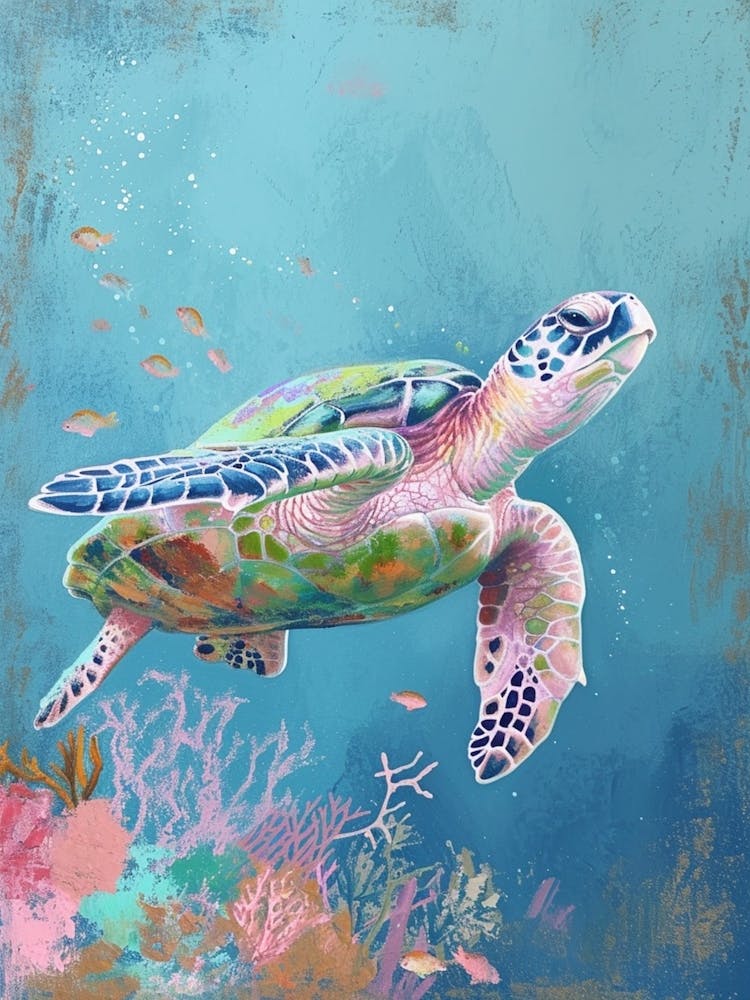 Pastel Sea Turtle Swimming In The Ocean