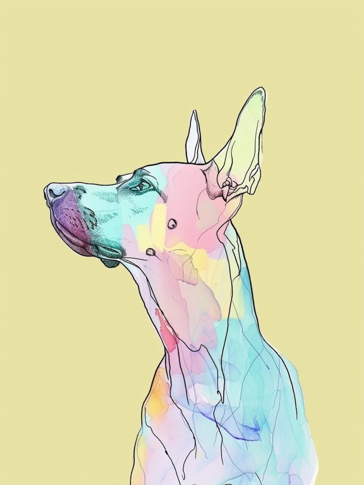 Pastel Doberman Dog Watercolour Illustration