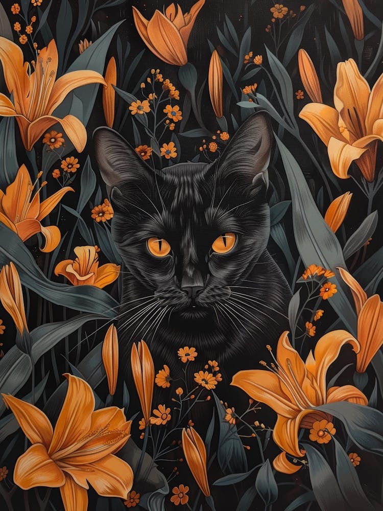 Black Cat In Lilies 4