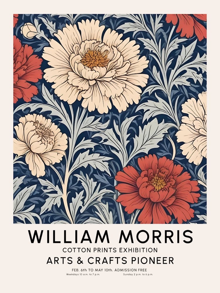 William Morris Style Art Exhibition Marigold Flower